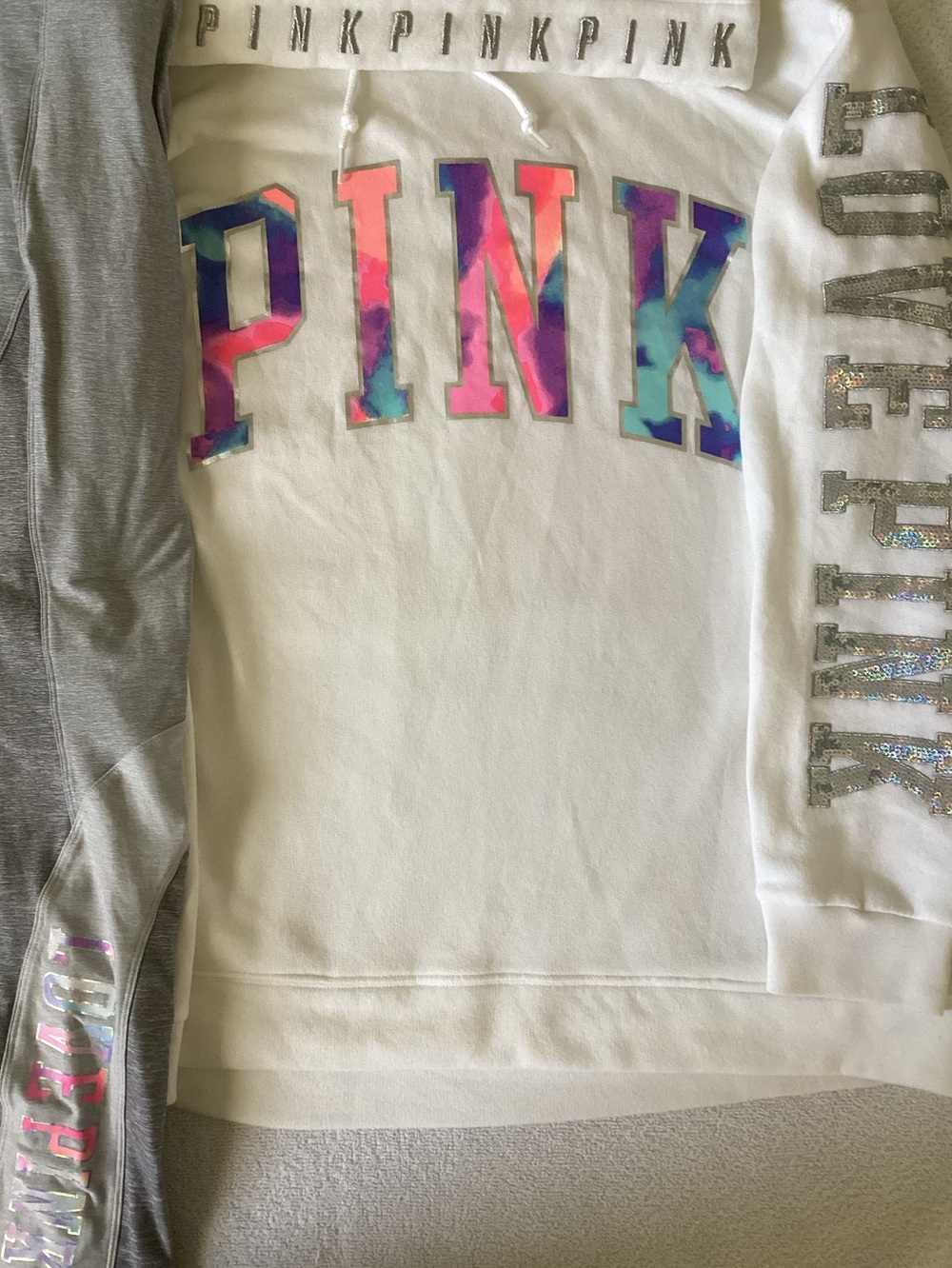 Victoria’s Secret LOVE PINK BLING Watercolor Pastel Hoodie Yoga Leggings L NWOT